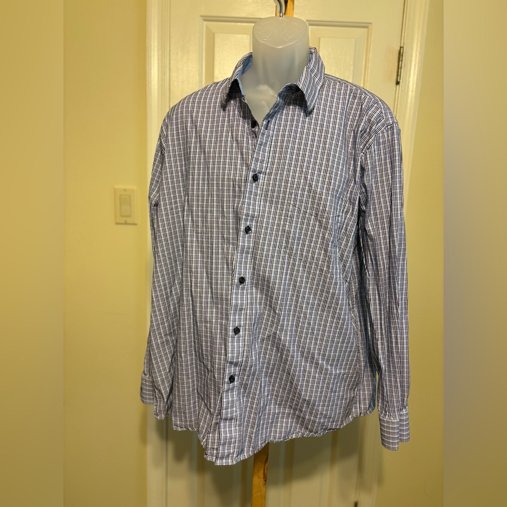 TASSO ELBA Classic Men's Blue & White Check Button-Down Shirt, Size: XXL